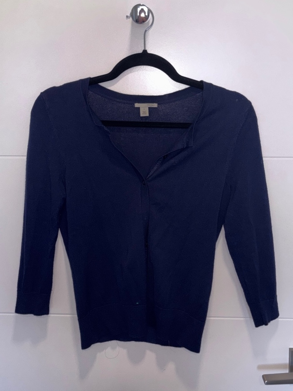 Halogen Navy Blue 3/4 Sleeve Button Front Cardigan Size S